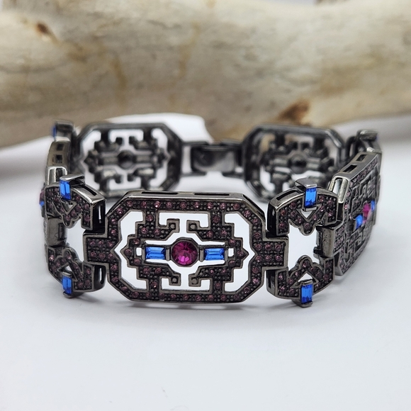 Jewelry | Modern Art Deco Style Rhinestone Gunmetal Bracelet Signed ...
